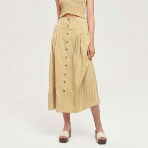 Cider Yellow Check Long Skirt Yellow Size S